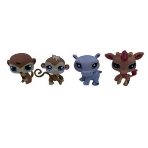Littlest Pet Shop LPS African Animals Lot of 4 Giraffe, Hippo, Meerkat, Monkey